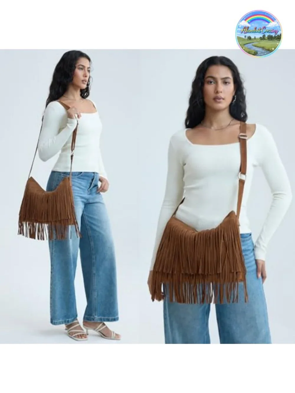 Faux Suede Leather Hobo Crossbody Bag with Tassel Zipper Closure Adjustable